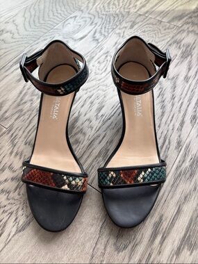 Aquatalia Multicolor Snake-Print Ankle Strap Sandal - Black Base